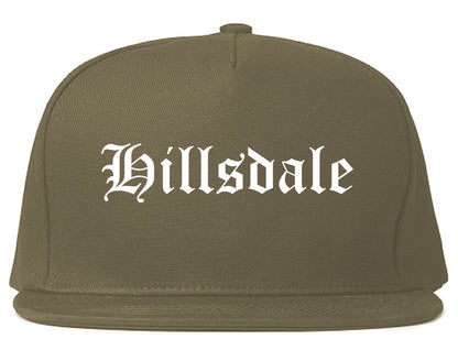 Hillsdale Michigan MI Old English Mens Snapback Hat Grey