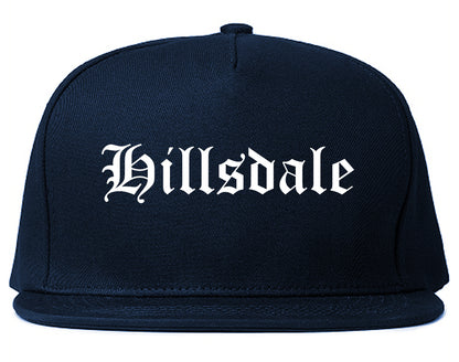 Hillsdale Michigan MI Old English Mens Snapback Hat Navy Blue