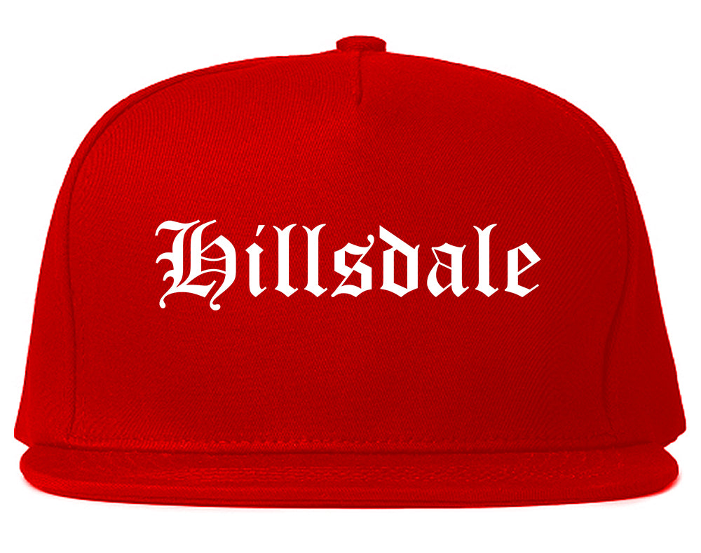 Hillsdale Michigan MI Old English Mens Snapback Hat Red