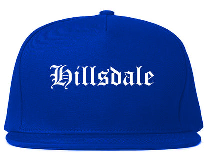 Hillsdale Michigan MI Old English Mens Snapback Hat Royal Blue