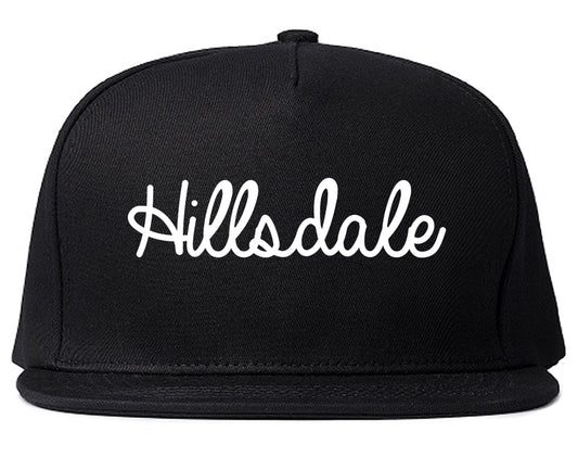 Hillsdale Michigan MI Script Mens Snapback Hat Black