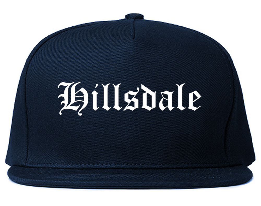 Hillsdale New Jersey NJ Old English Mens Snapback Hat Navy Blue