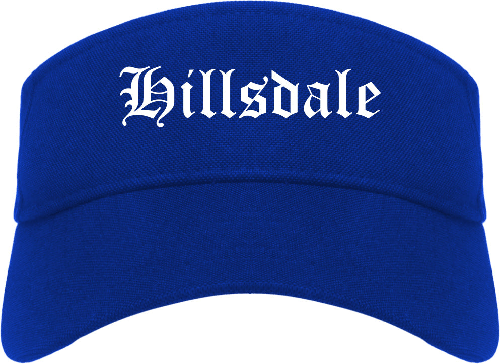 Hillsdale New Jersey NJ Old English Mens Visor Cap Hat Royal Blue