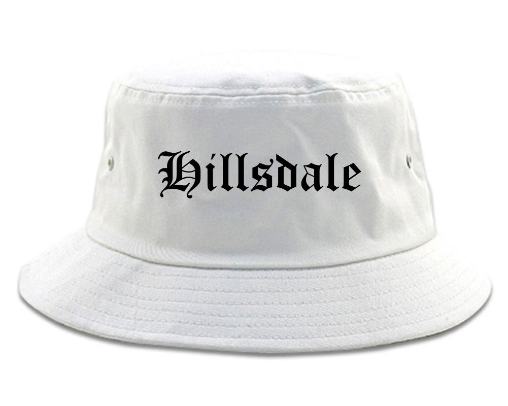 Hillsdale New Jersey NJ Old English Mens Bucket Hat White