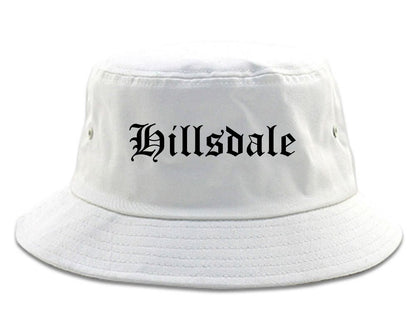 Hillsdale New Jersey NJ Old English Mens Bucket Hat White