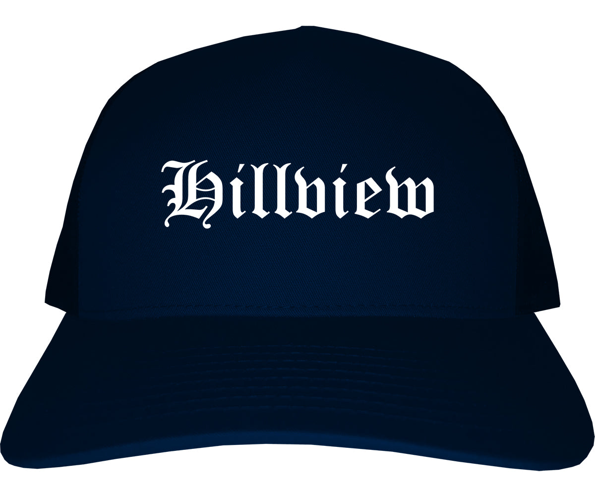 Hillview Kentucky KY Old English Mens Trucker Hat Cap Navy Blue