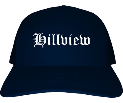 Hillview Kentucky KY Old English Mens Trucker Hat Cap Navy Blue