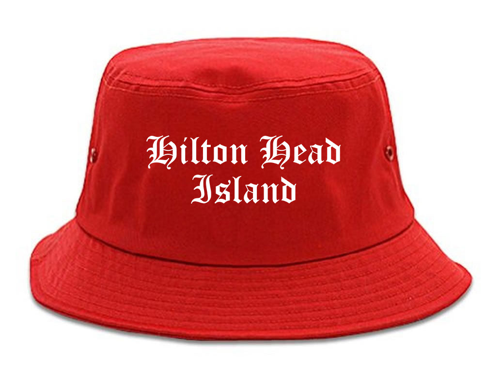 Hilton Head Island South Carolina SC Old English Mens Bucket Hat Red