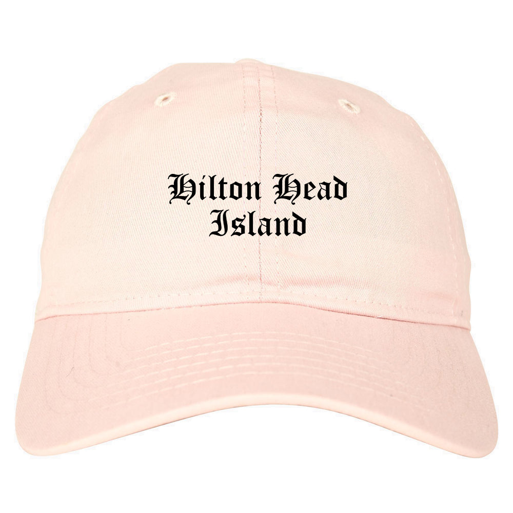 Hilton Head Island South Carolina SC Old English Mens Dad Hat Baseball Cap Pink