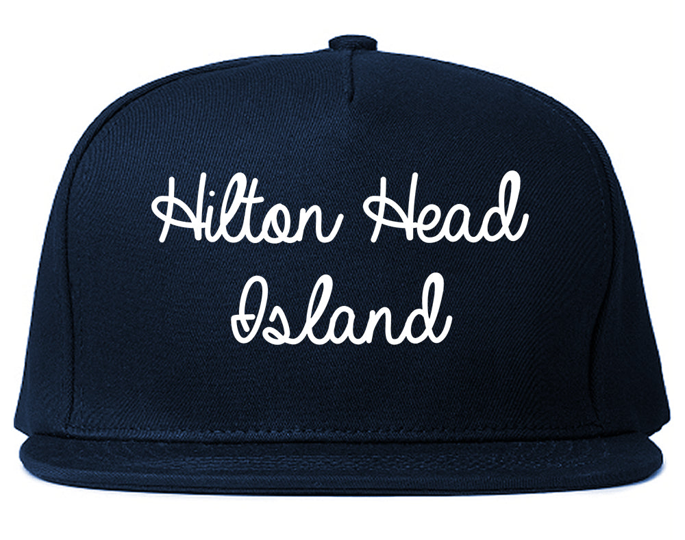 Hilton Head Island South Carolina SC Script Mens Snapback Hat Navy Blue