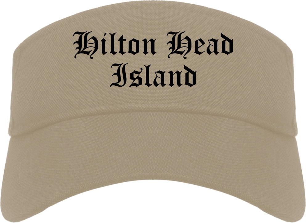 Hilton Head Island South Carolina SC Old English Mens Visor Cap Hat Khaki