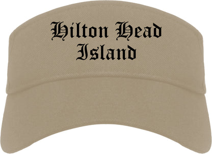 Hilton Head Island South Carolina SC Old English Mens Visor Cap Hat Khaki