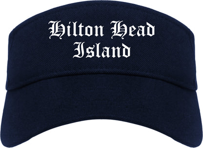 Hilton Head Island South Carolina SC Old English Mens Visor Cap Hat Navy Blue