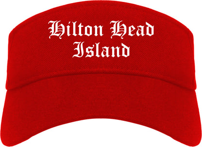 Hilton Head Island South Carolina SC Old English Mens Visor Cap Hat Red