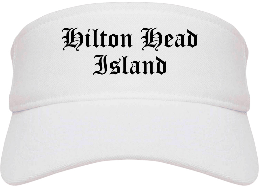 Hilton Head Island South Carolina SC Old English Mens Visor Cap Hat White