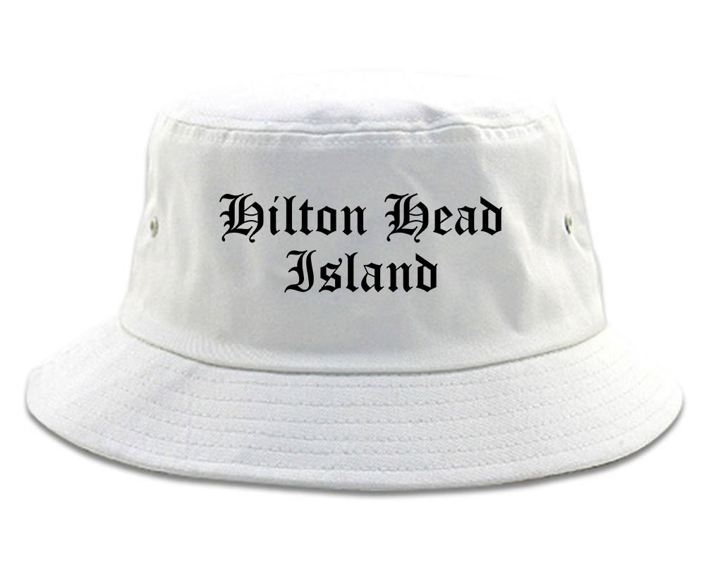 Hilton Head Island South Carolina SC Old English Mens Bucket Hat White