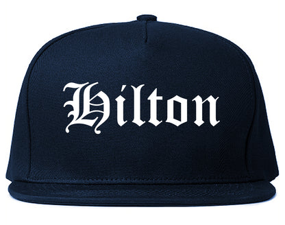 Hilton New York NY Old English Mens Snapback Hat Navy Blue