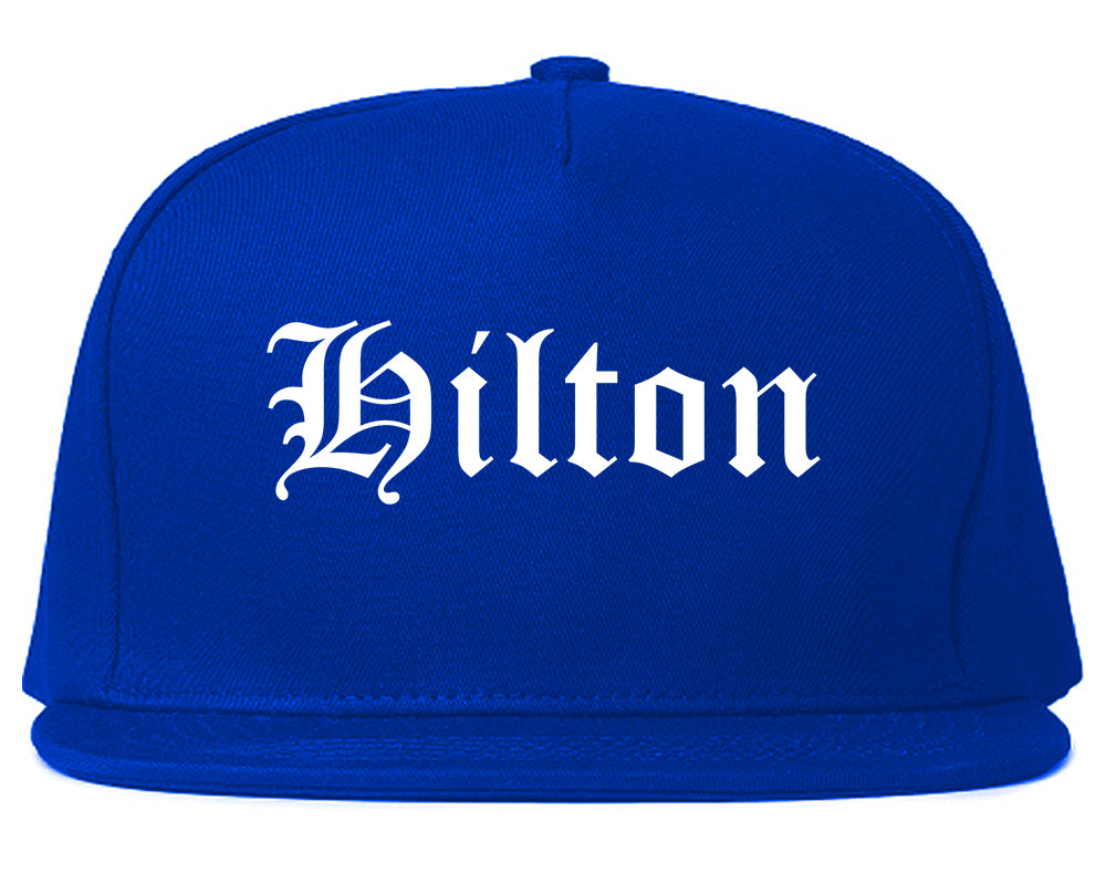 Hilton New York NY Old English Mens Snapback Hat Royal Blue