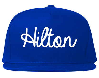 Hilton New York NY Script Mens Snapback Hat Royal Blue