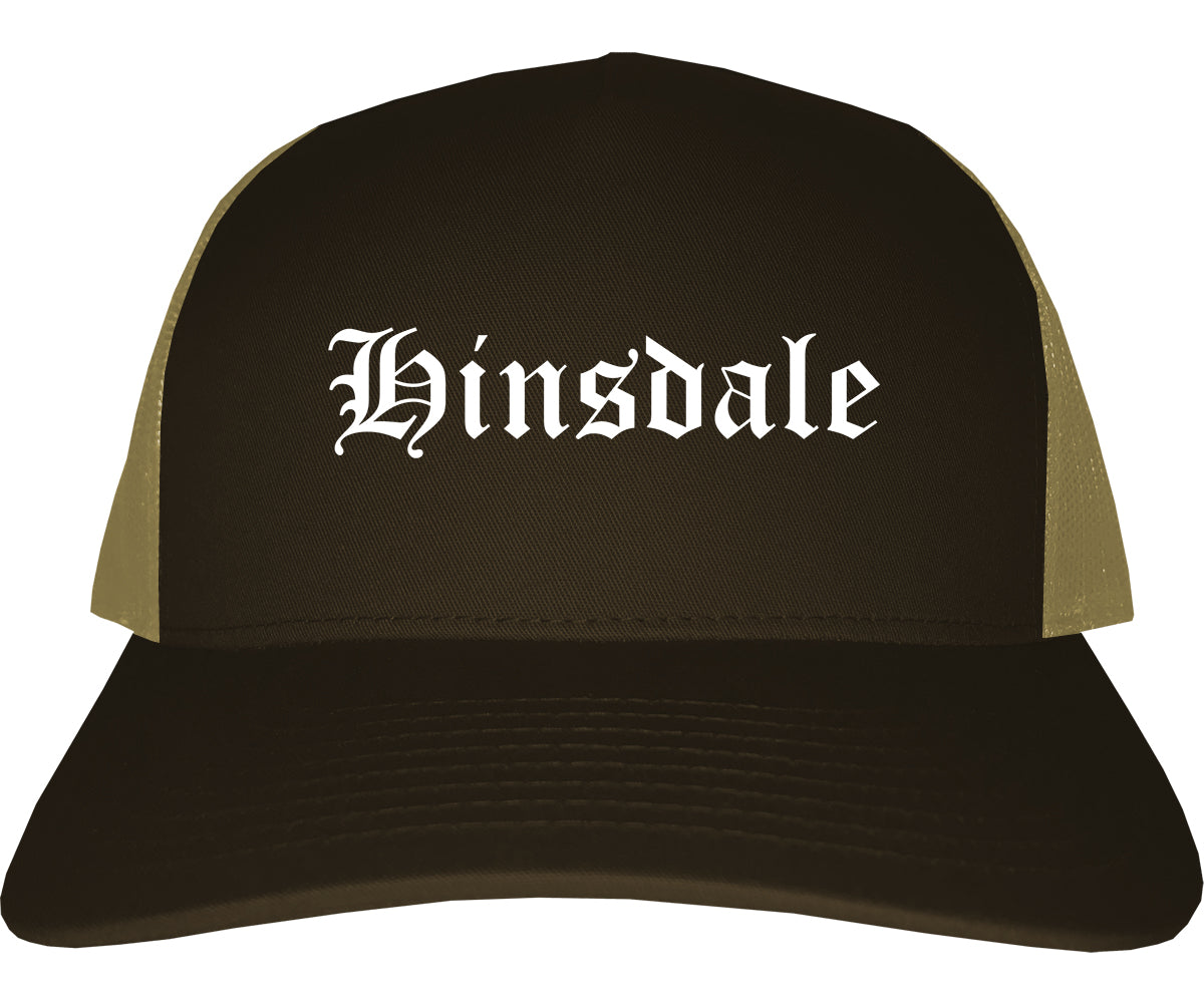 Hinsdale Illinois IL Old English Mens Trucker Hat Cap Brown