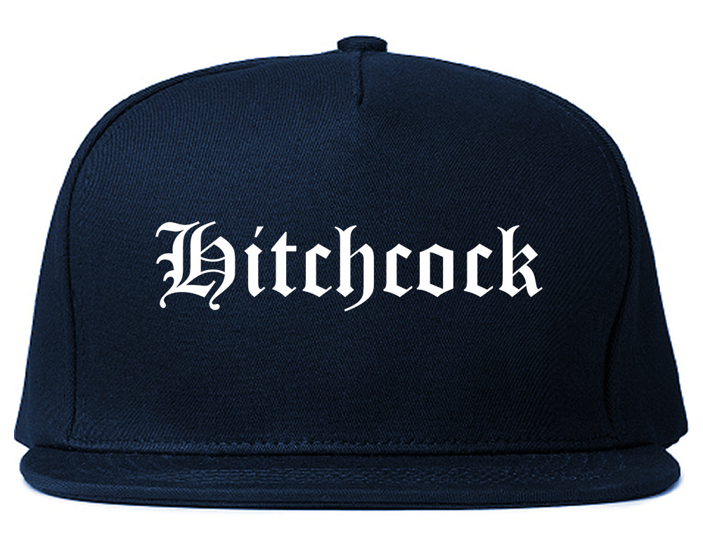 Hitchcock Texas TX Old English Mens Snapback Hat Navy Blue