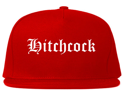 Hitchcock Texas TX Old English Mens Snapback Hat Red