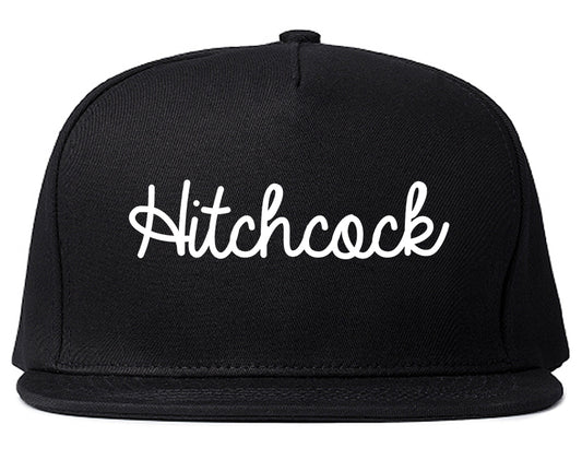 Hitchcock Texas TX Script Mens Snapback Hat Black
