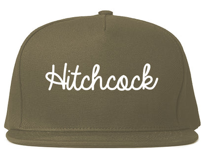 Hitchcock Texas TX Script Mens Snapback Hat Grey