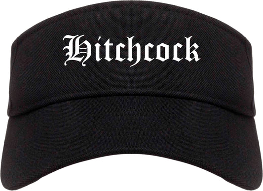 Hitchcock Texas TX Old English Mens Visor Cap Hat Black