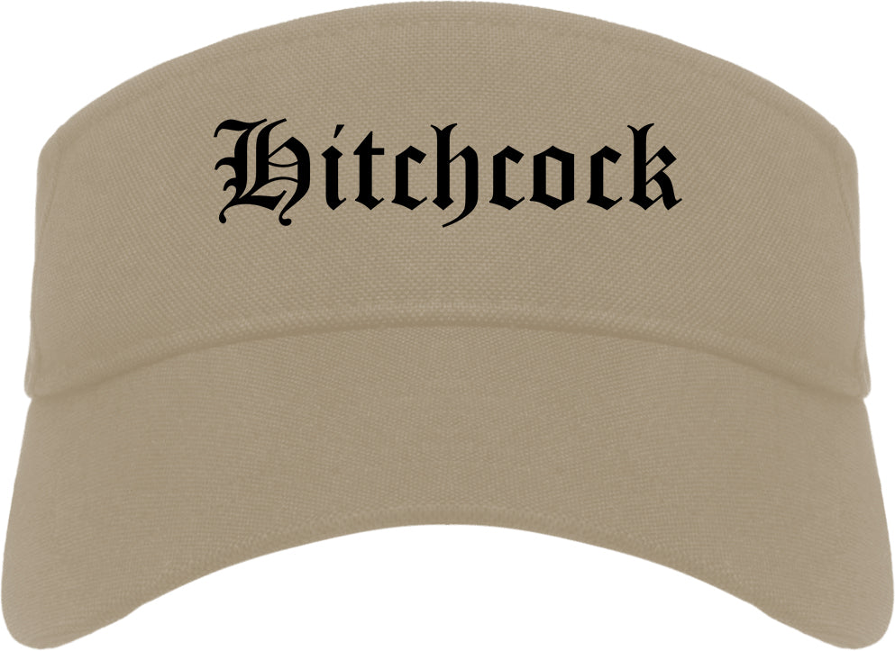 Hitchcock Texas TX Old English Mens Visor Cap Hat Khaki