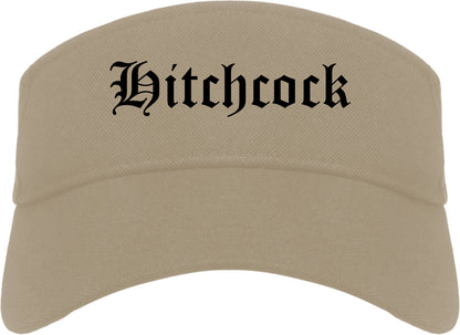 Hitchcock Texas TX Old English Mens Visor Cap Hat Khaki