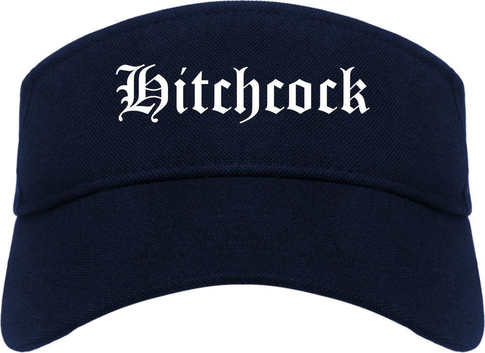 Hitchcock Texas TX Old English Mens Visor Cap Hat Navy Blue