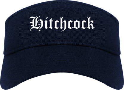 Hitchcock Texas TX Old English Mens Visor Cap Hat Navy Blue