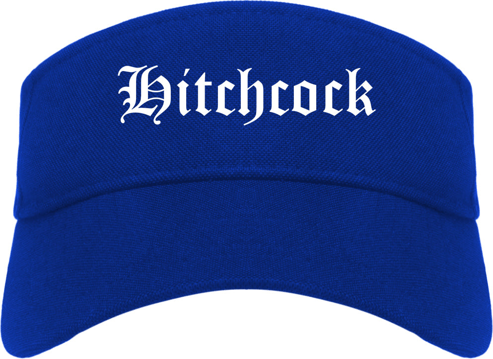 Hitchcock Texas TX Old English Mens Visor Cap Hat Royal Blue