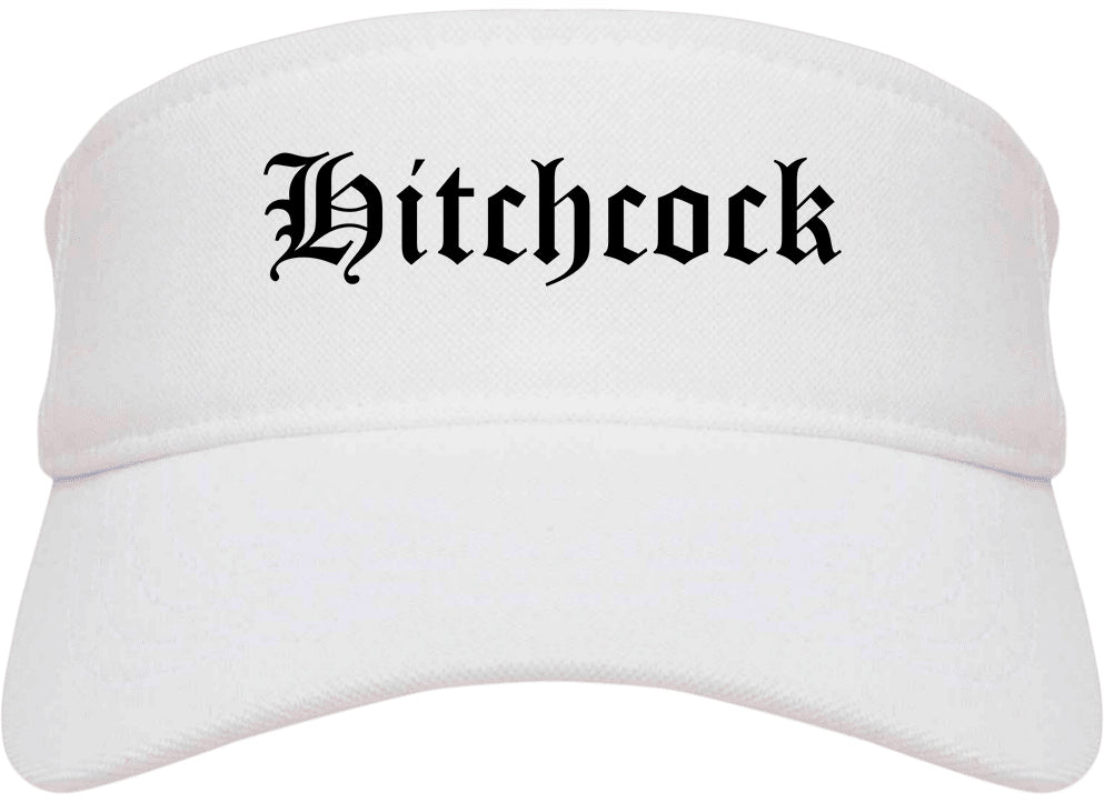 Hitchcock Texas TX Old English Mens Visor Cap Hat White