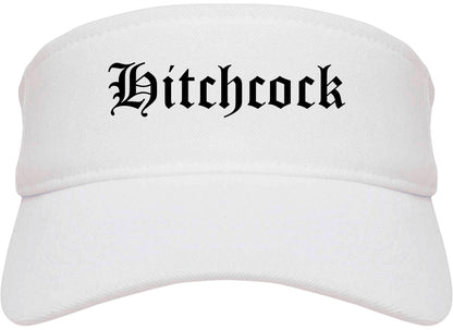 Hitchcock Texas TX Old English Mens Visor Cap Hat White