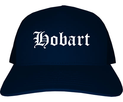 Hobart Indiana IN Old English Mens Trucker Hat Cap Navy Blue