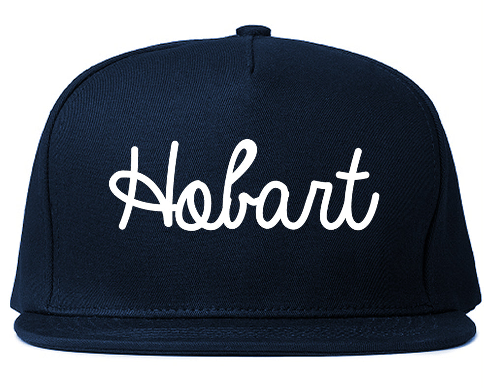 Hobart Indiana IN Script Mens Snapback Hat Navy Blue