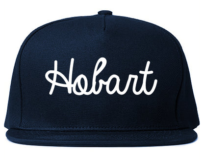 Hobart Indiana IN Script Mens Snapback Hat Navy Blue