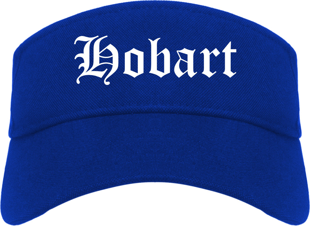 Hobart Indiana IN Old English Mens Visor Cap Hat Royal Blue