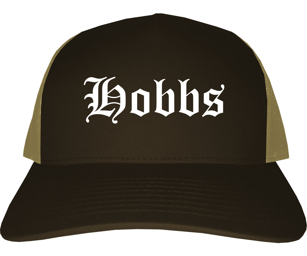 Hobbs New Mexico NM Old English Mens Trucker Hat Cap Brown