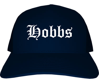 Hobbs New Mexico NM Old English Mens Trucker Hat Cap Navy Blue