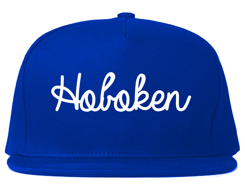 Hoboken New Jersey NJ Script Mens Snapback Hat Royal Blue