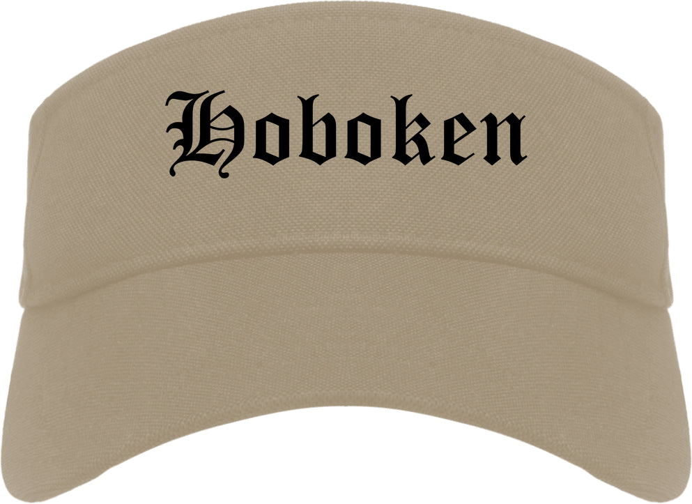 Hoboken New Jersey NJ Old English Mens Visor Cap Hat Khaki