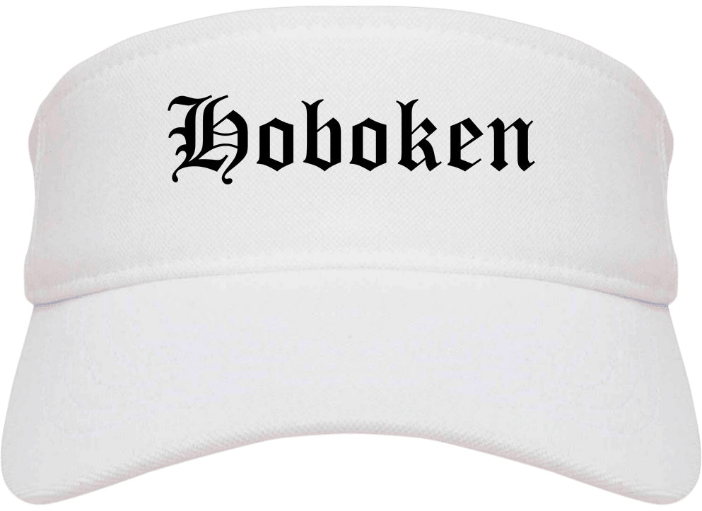Hoboken New Jersey NJ Old English Mens Visor Cap Hat White