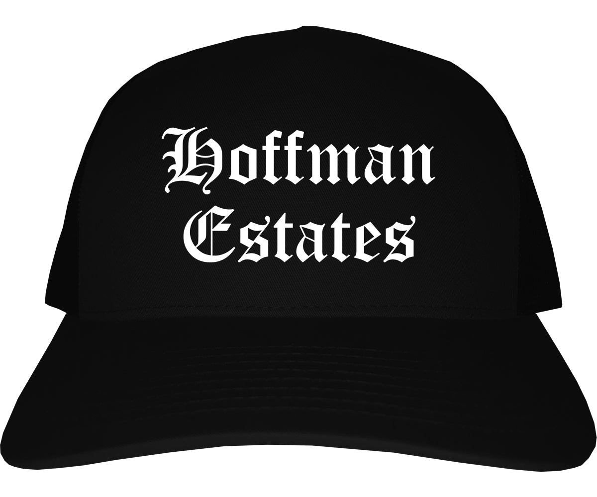 Hoffman Estates Illinois IL Old English Mens Trucker Hat Cap Black