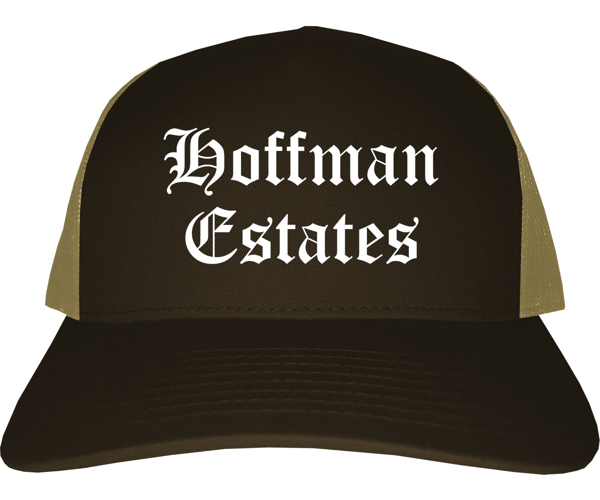 Hoffman Estates Illinois IL Old English Mens Trucker Hat Cap Brown