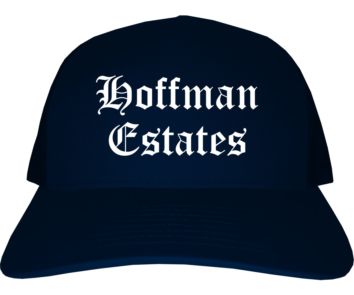 Hoffman Estates Illinois IL Old English Mens Trucker Hat Cap Navy Blue