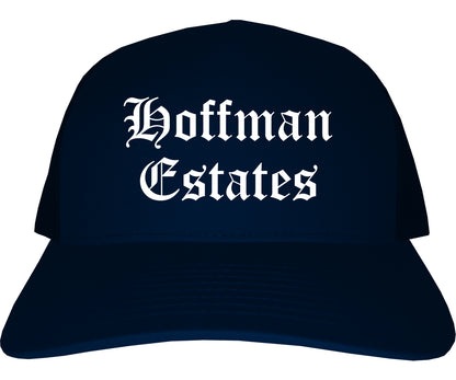 Hoffman Estates Illinois IL Old English Mens Trucker Hat Cap Navy Blue
