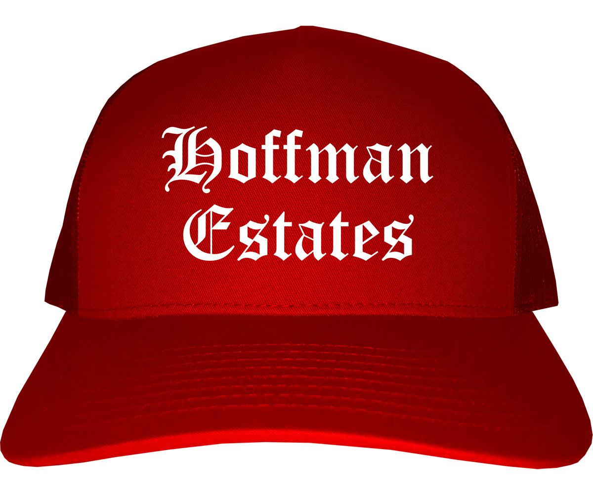 Hoffman Estates Illinois IL Old English Mens Trucker Hat Cap Red